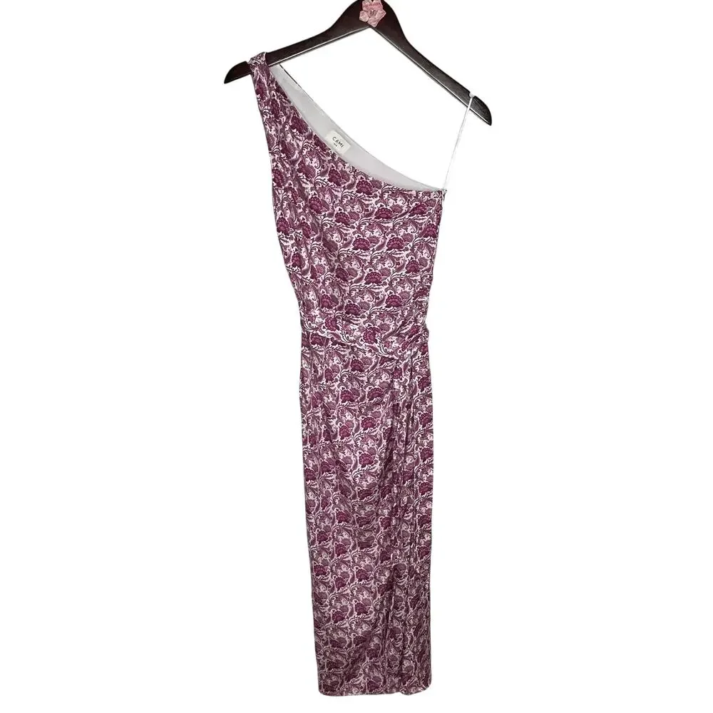Cami NYC Nanu One Shoulder Midi Dress Womens 4 Pink Floral Slit Cocktail Party - Picture 3 of 11